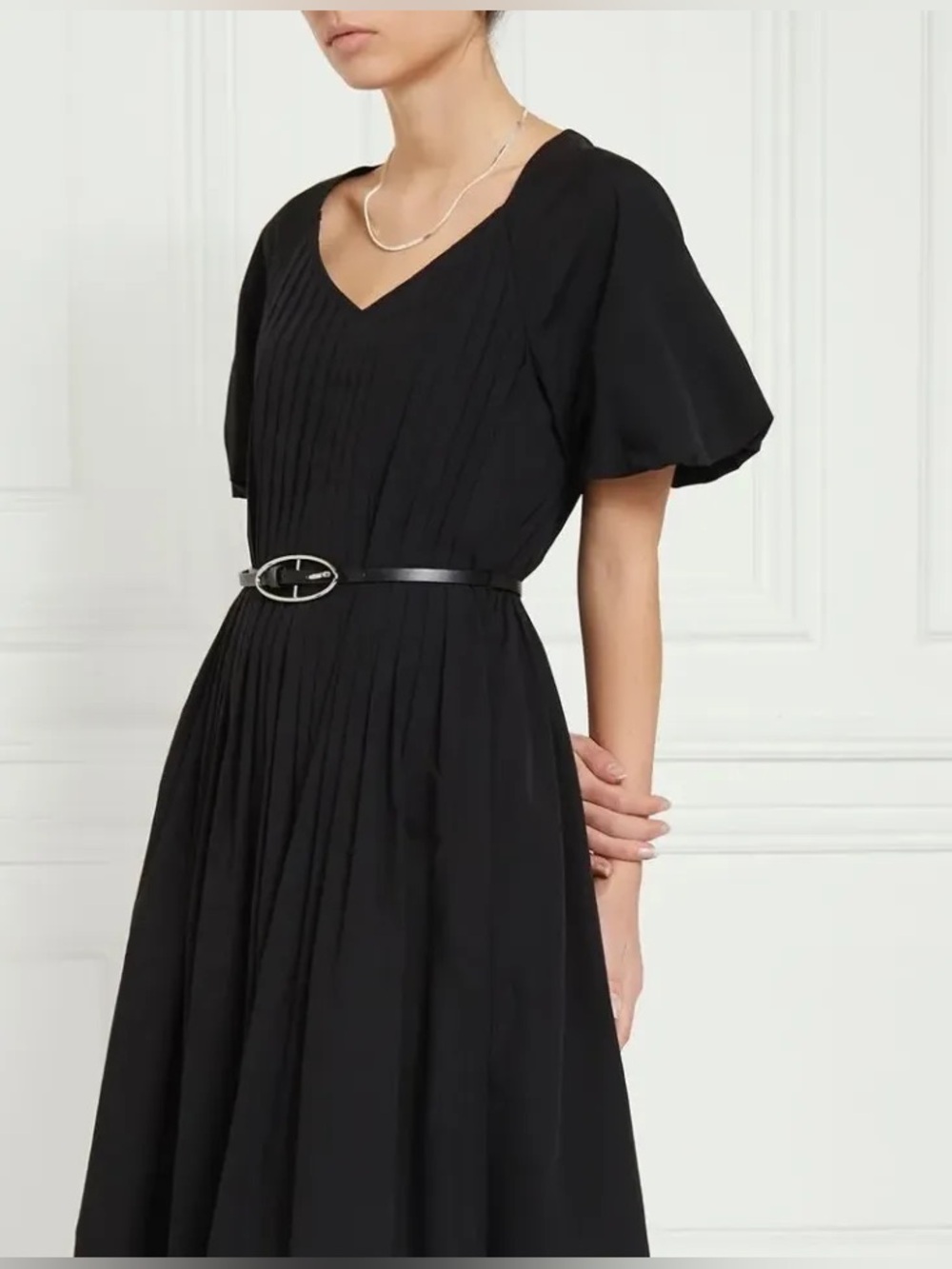 Gallery Black Pleated Midi Dress with Belt